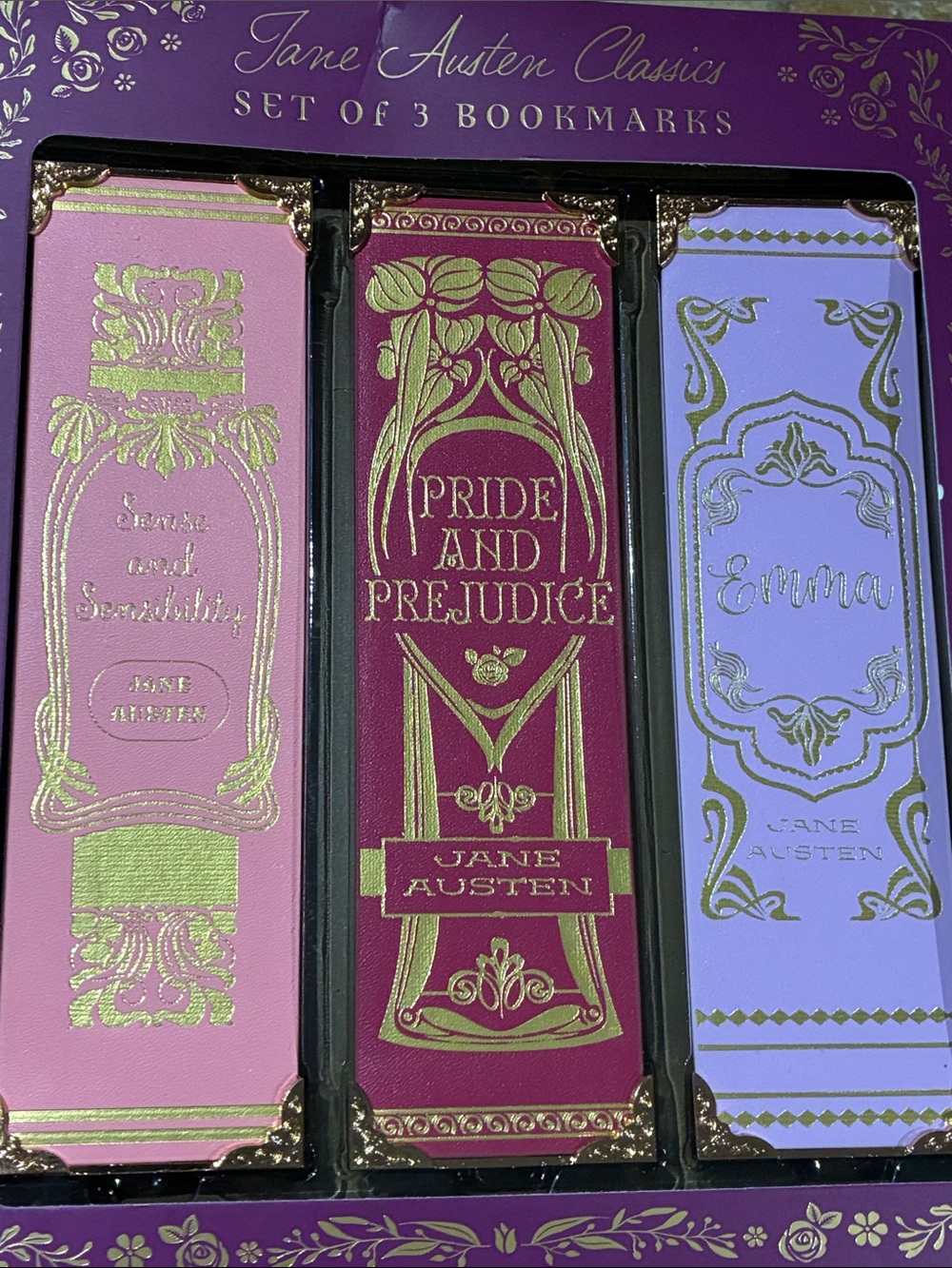 Jane Austin Classics- 3 golden trimmed bookmarks